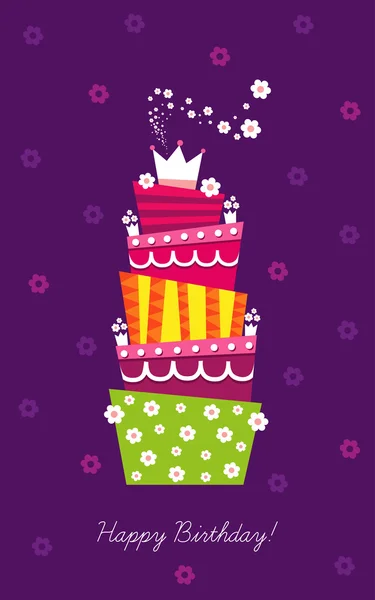 Gâteau d'anniversaire avec bougies et décorations — Image vectorielle