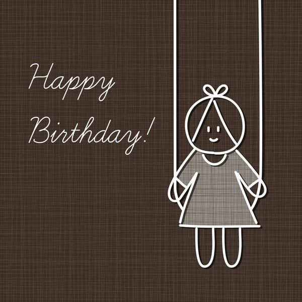 Birthday card with a swinging cute doll — Stock Vector
