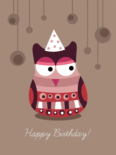 Hibou sur carte d'anniversaire — Image vectorielle