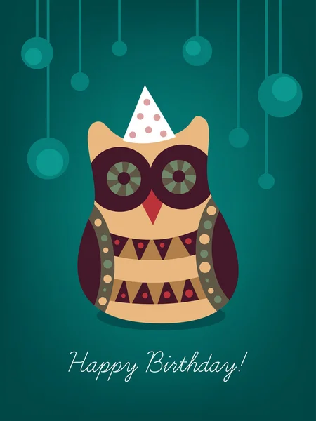 Owl on birthday card — Stock Vector