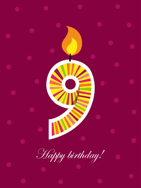 Ninth birthday with candle — Stock Vector