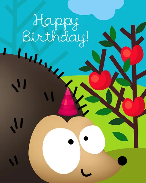 Birthday card with cute hedgehog, porcupine — Stock Vector
