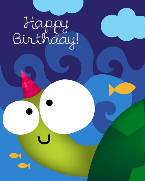 Tarjeta de cumpleaños con linda tortuga — Vector de stock