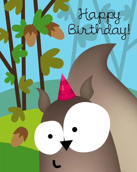 与可爱的松鼠的生日贺卡 — 图库矢量图片