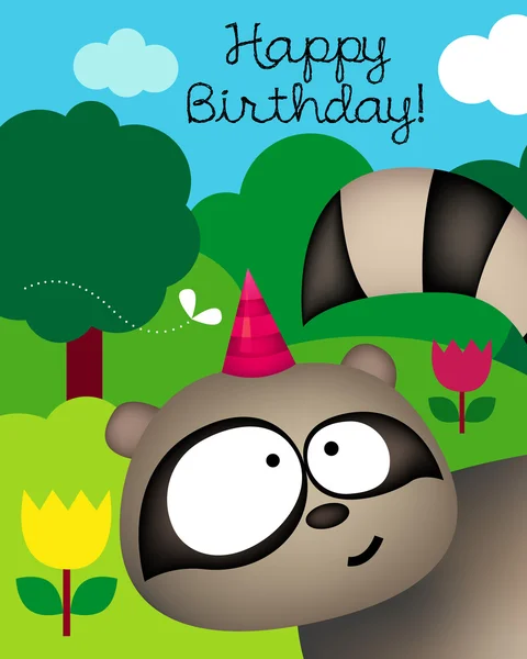 Birthday card with racoon — Stock Vector