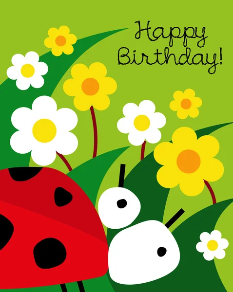 Birthday card with cute ladybug — Stock Vector