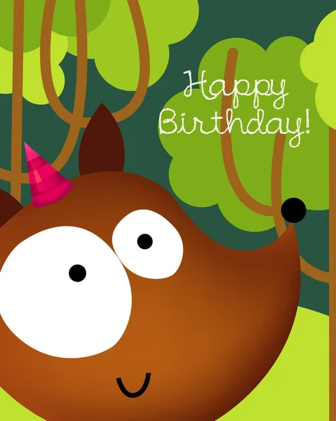 Doğum günü kartı ile şirin fox — Stok Vektör