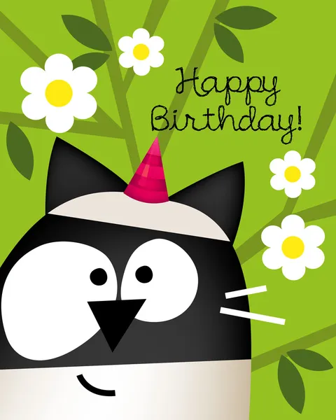 Carte d'anniversaire avec chat mignon — Image vectorielle