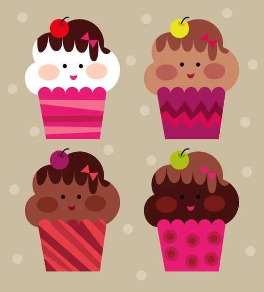 Set de cupcakes mignon — Image vectorielle