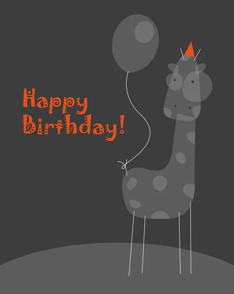 Birthday card with giraffe holding a balloon — Stock Vector