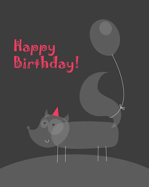 Κάρτα γενεθλίων με αλεπού κρατώντας ένα μπαλόνι — Διανυσματικό Αρχείο