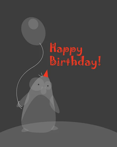 Κάρτα γενεθλίων με πιγκουίνος ή pinguin κρατώντας ένα μπαλόνι — Διανυσματικό Αρχείο