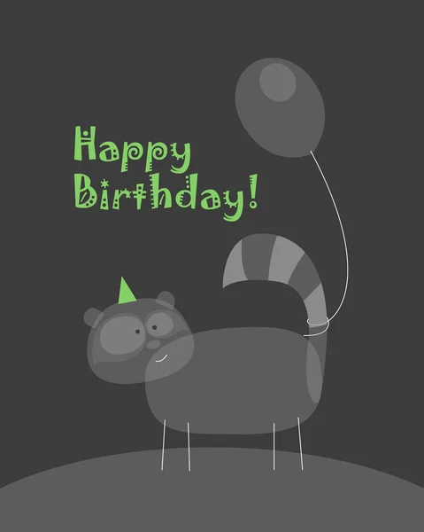 Carte d'anniversaire avec chat tenant un ballon — Image vectorielle