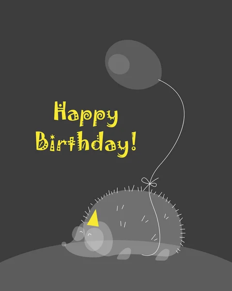 Открытка на день рождения с ёжиком, держащим воздушный шар — стоковый вектор