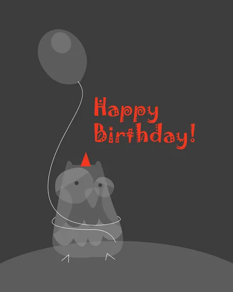 Carte d'anniversaire avec hibou tenant un ballon — Image vectorielle