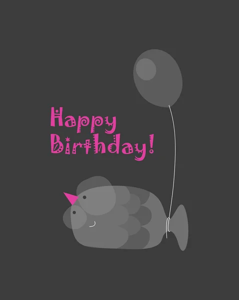 Geburtstagskarte mit Fisch, der einen Luftballon hält — Stockvektor