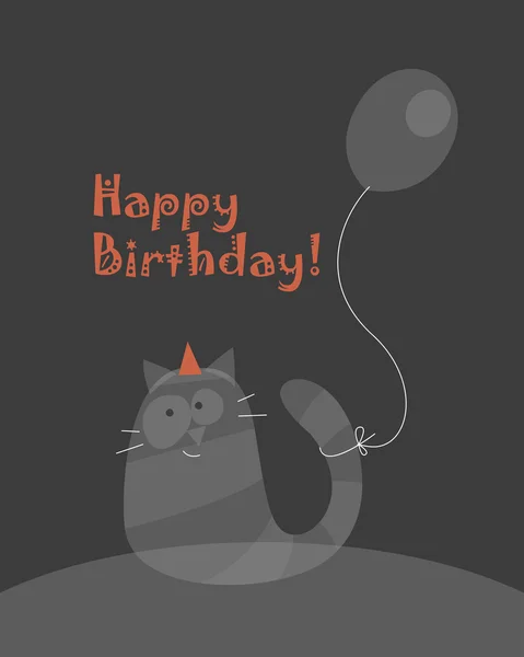 Cartão de aniversário com gato segurando um balão — Vetor de Stock