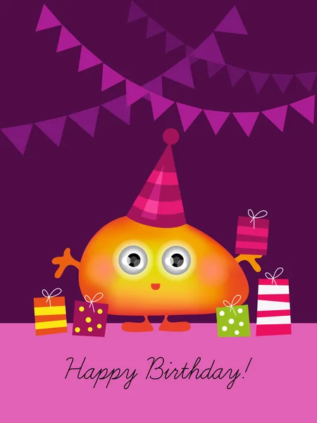 Birthday card, with funny character — Stock Vector