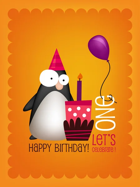 Biglietto di compleanno con pinguino divertente — Vettoriale Stock