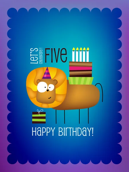 Birthday Card  with Funny Lion — Stock Vector
