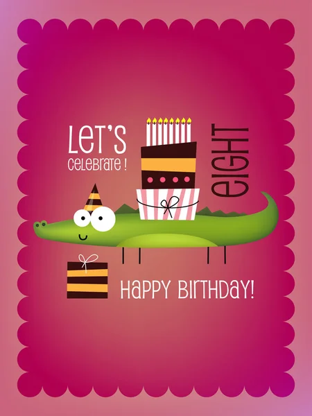 Doğum günü kartı ile komik timsah — Stok Vektör