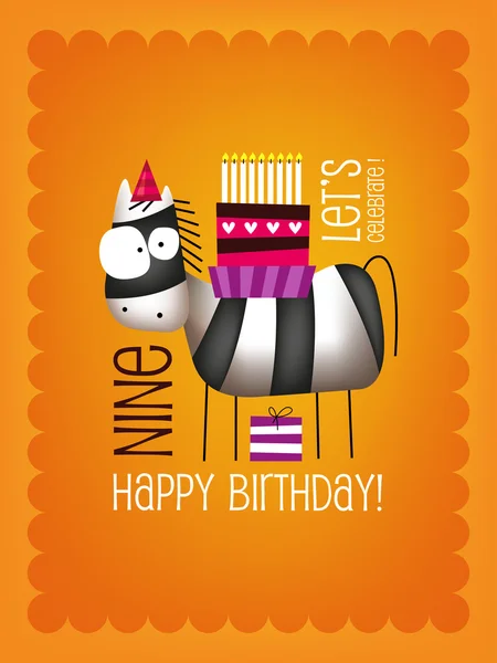 张生日贺卡与有趣的斑马 — 图库矢量图片