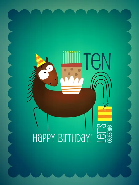 Открытка на день рождения с веселой лошадью — стоковый вектор