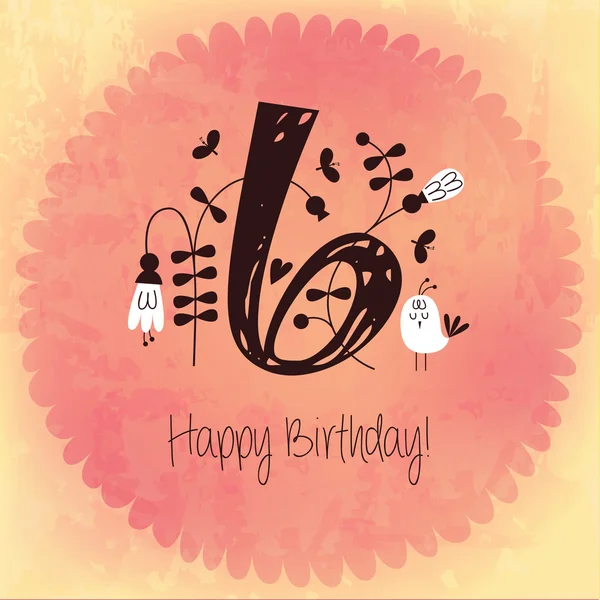 Vintage Happy Birthday card invitation with Number 6 — Stock Vector