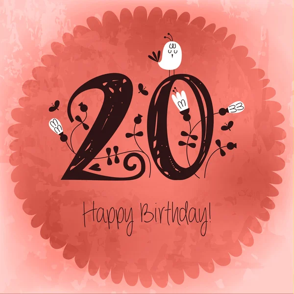 Vintage Happy Birthday card invitation with Number 20 — Stock Vector