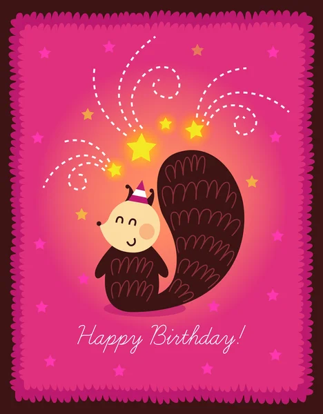 Vintage Happy urodziny zaproszenie karty z wiewiórka . — Wektor stockowy