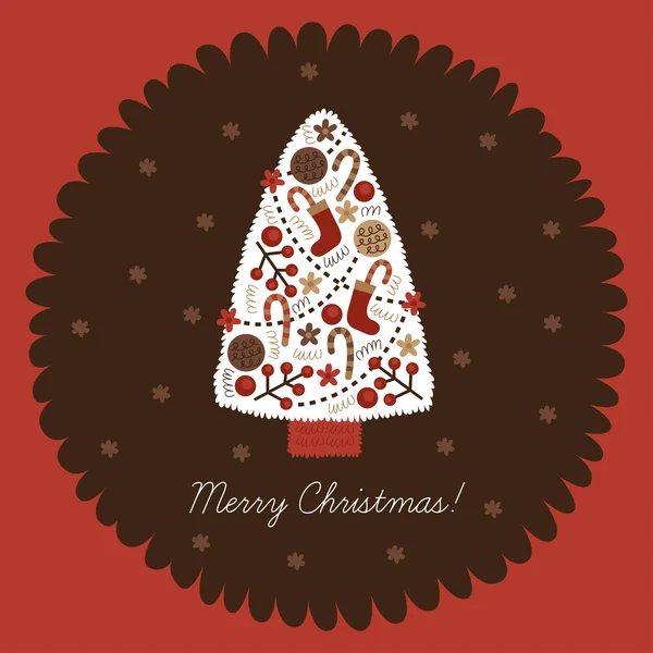 Noel ağacı ile klasik Noel tebrik kartı — Stok Vektör