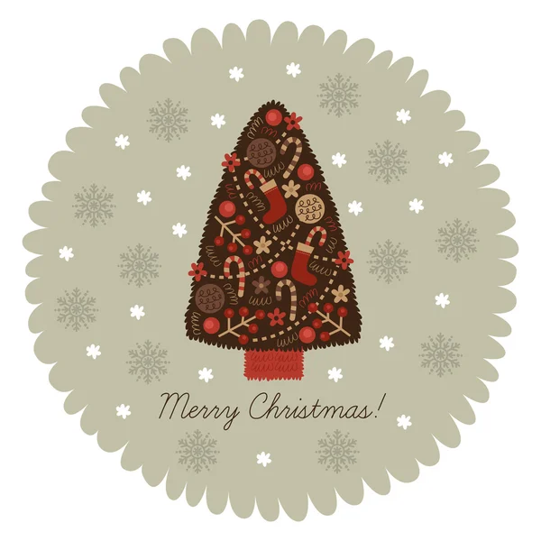 Vintage Weihnachtsgrußkarte mit Weihnachtsbaum — Stockvektor