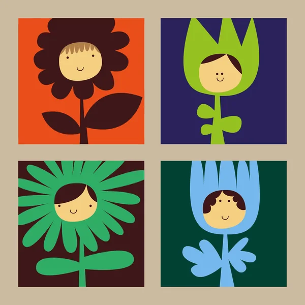 Fleurs avec des visages drôles — Image vectorielle