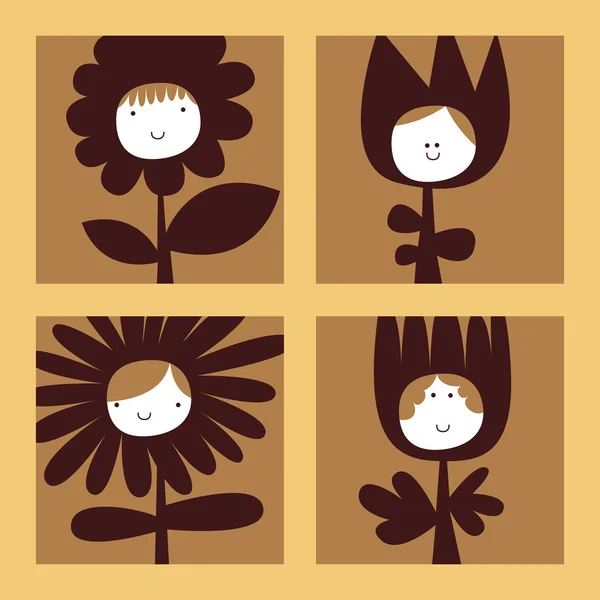 Flowers with funny faces — Stock Vector