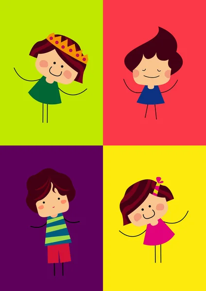 Quatre enfants heureux sur le fond coloré — Image vectorielle