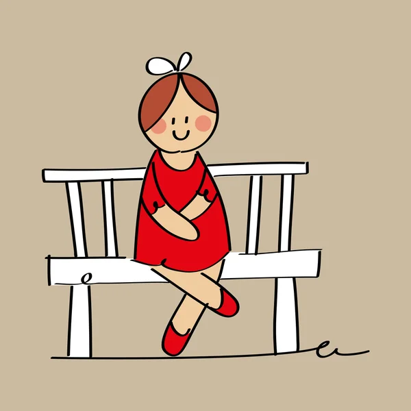 座っている女の子がベンチ — ストックベクタ