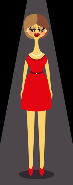 エレガントな赤いドレスでポーズをとるモデル. — ストックベクタ