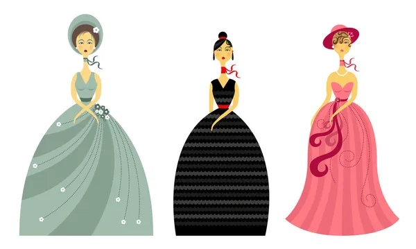 Mujeres en sus elegantes vestidos de cóctel — Vector de stock