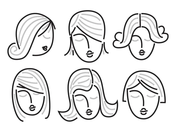 Rostros de mujer, dibujados a mano — Vector de stock