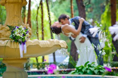 damat ve gelin bir parkta