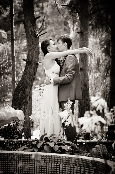 Mariée et marié dans un parc — Photo