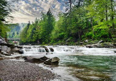 kayalar ve t arasında beyaz köpük ile dağ nehir akar