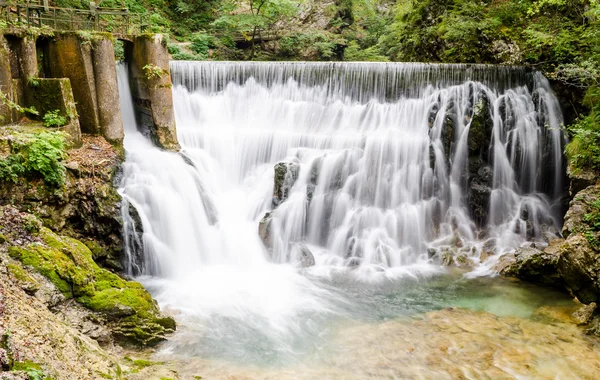 Vízesés összege, kirándulás a Vintgar szurdokhoz, Szlovénia — Stock Fotó