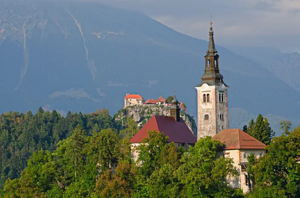 Lago Bled, ilha e castelo, Eslovénia — Fotografia de Stock