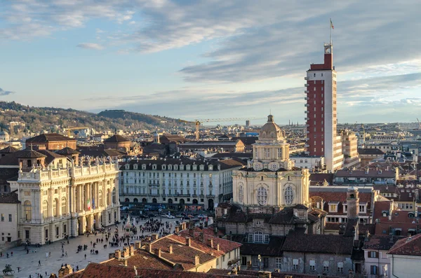 Turin (torino), panoráma a harangtorony — Stock Fotó