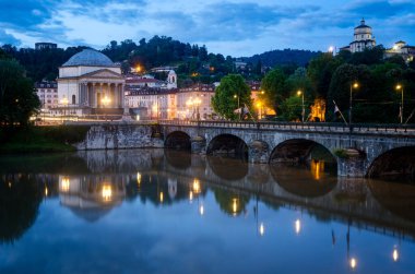 Turin (Torino) beautiful view on river Po at sunset