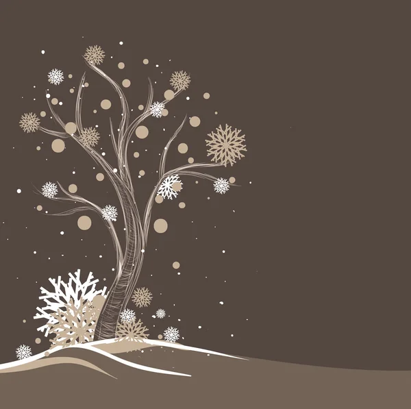 Дерево и снежинки — стоковый вектор