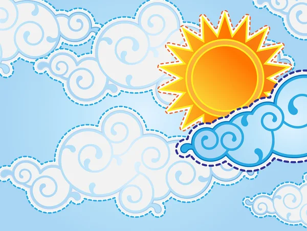 Cartoon style sun and clouds — Stock Vector