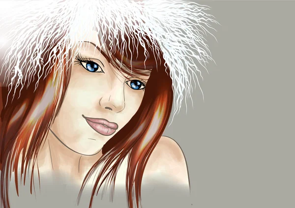 Young woman in fur hat — Stock Vector