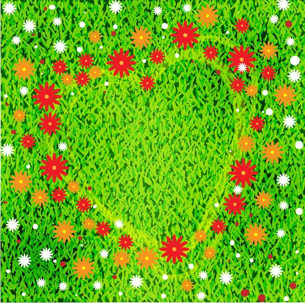 Heart and flowers on the grass — Stock Vector